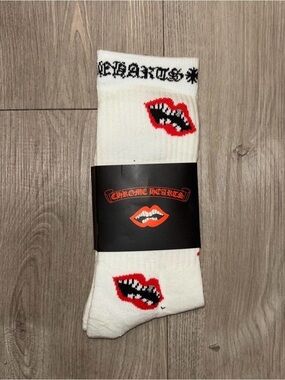 Chrome Hearts White Crew Socks with Red Lip Motif